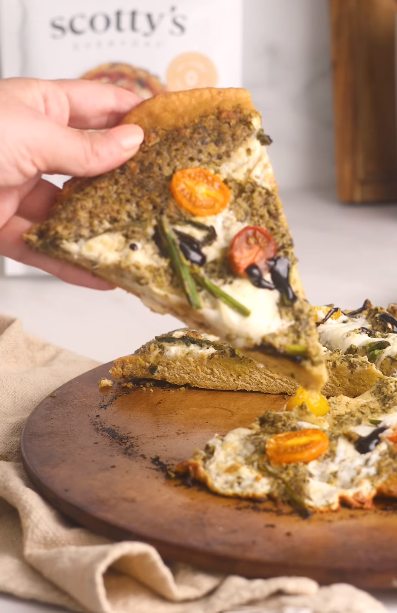 pesto asparagus and burrata pizza
