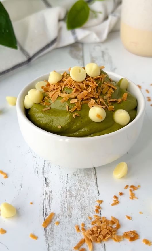 toasted coconut matcha pudding