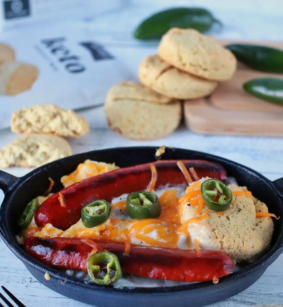 keto biscuits with gravy & hot links