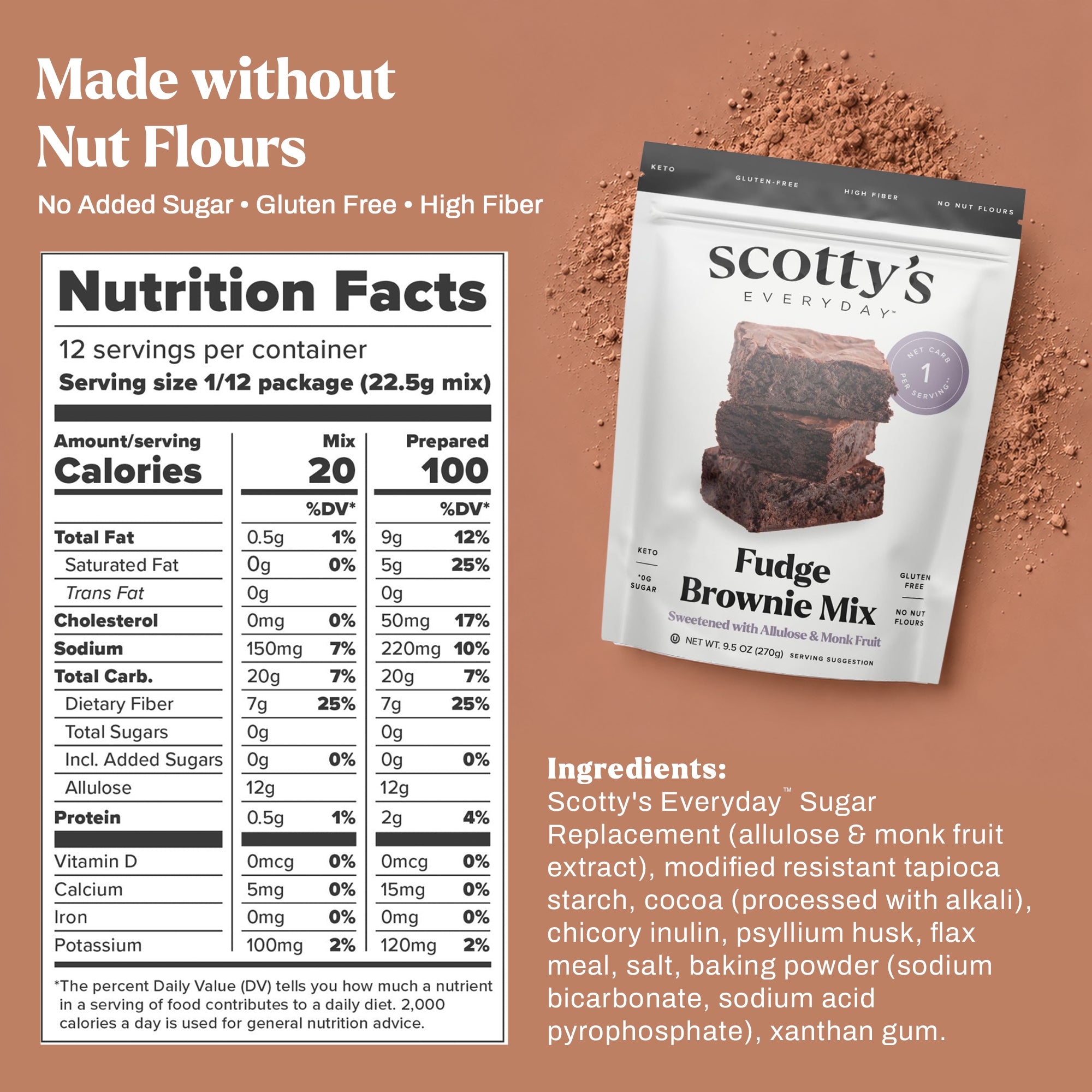 Fudge Brownie Mix -  Gluten Free, 0g Total Sugars, High Fiber