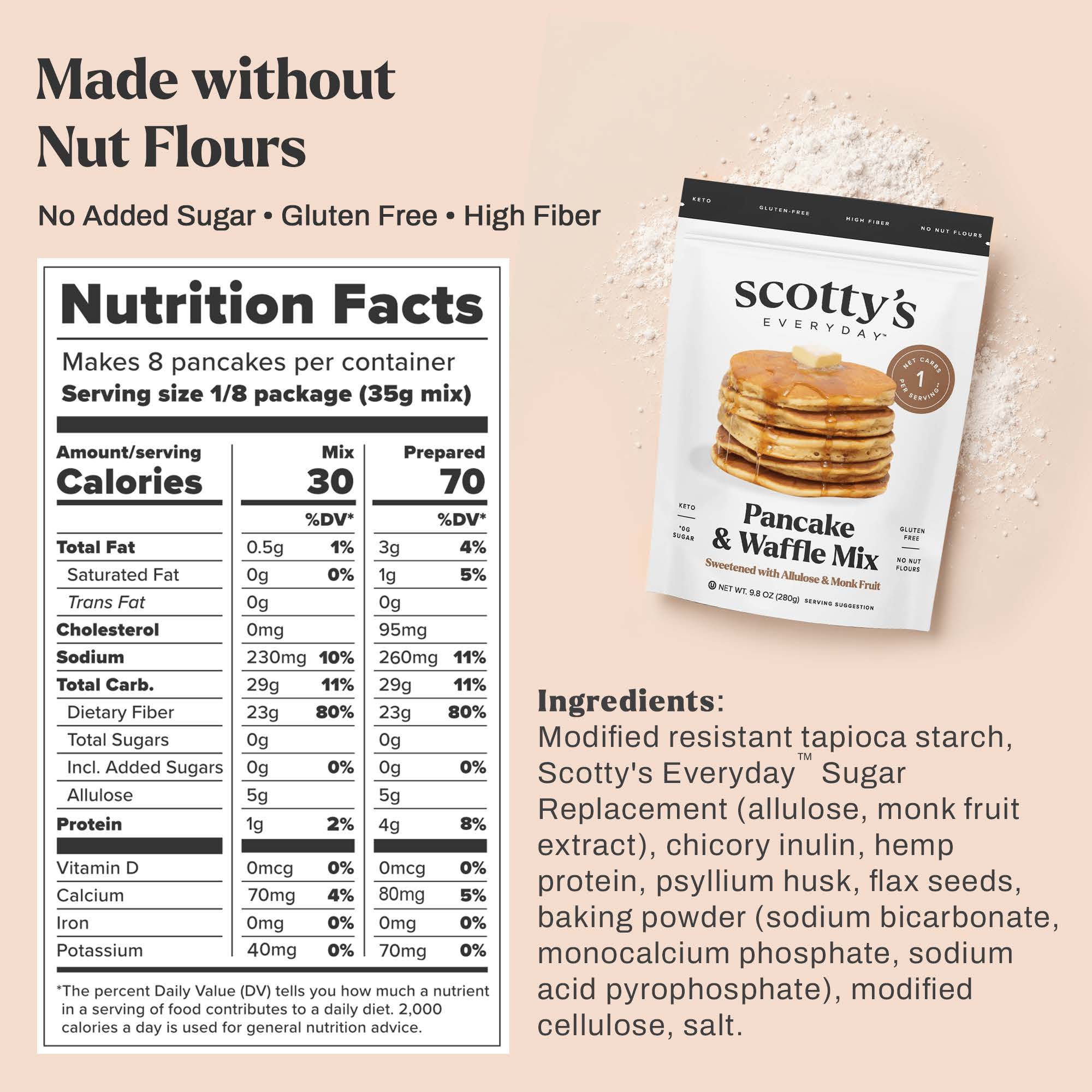 Pancake + Waffle Mix - Gluten Free, 0g Total Sugars, High Fiber