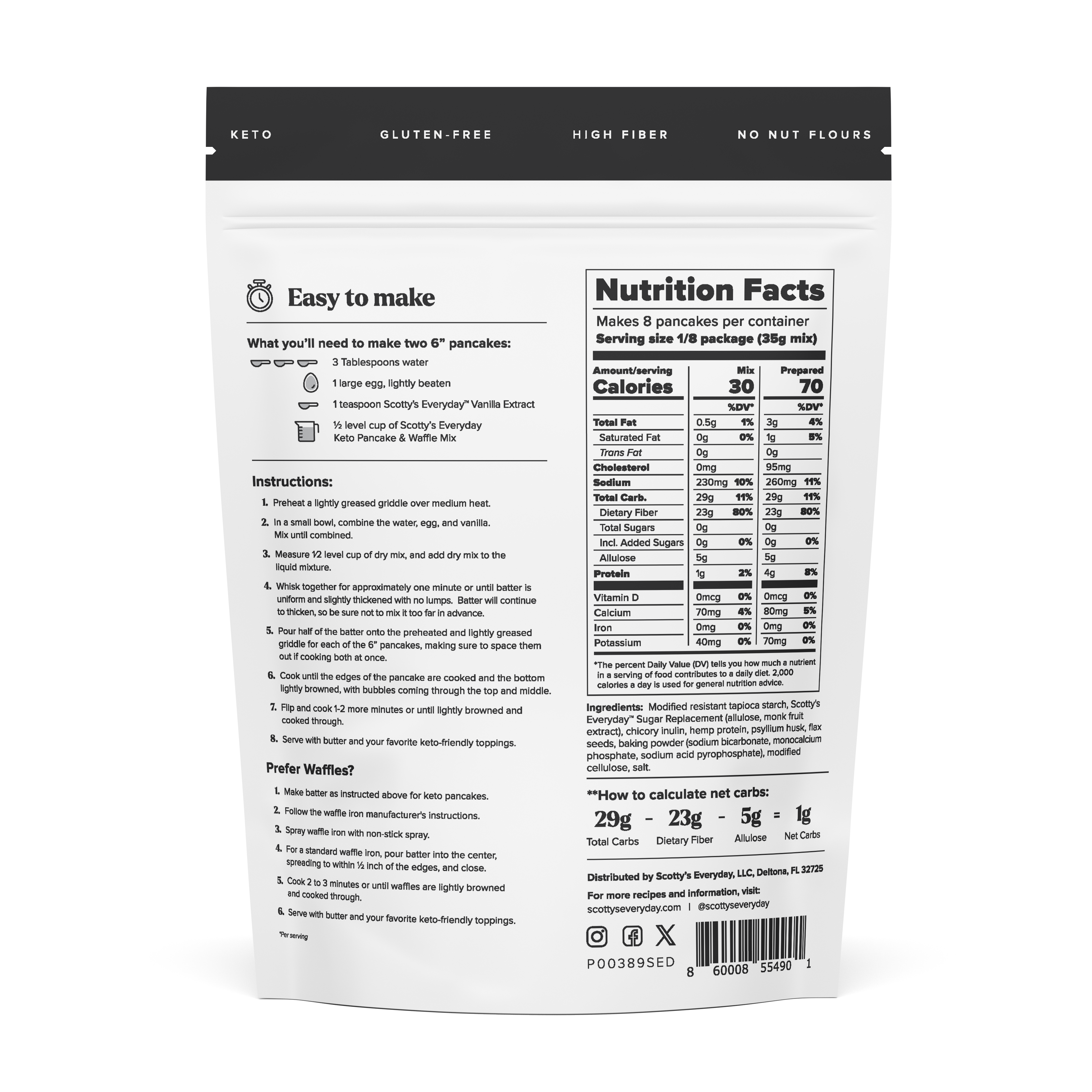 Pancake + Waffle Mix - Gluten Free, 0g Total Sugars, High Fiber